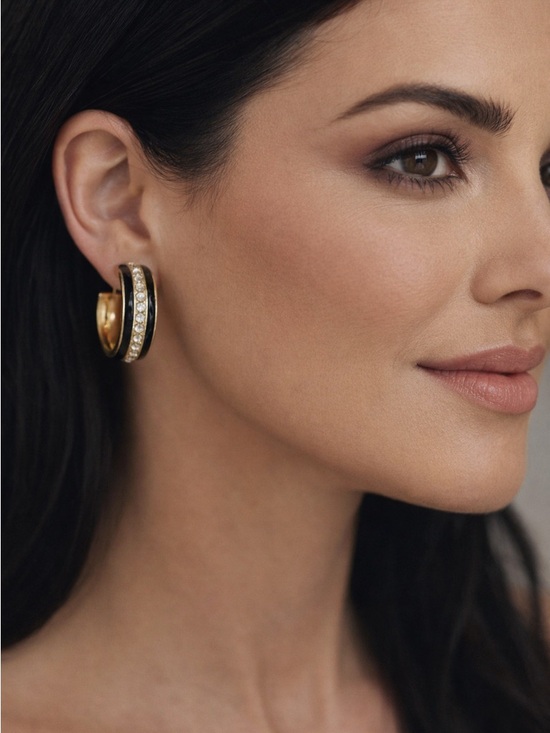 unknown Jewelry - Gold Navy Enamel Rhinestone Hoop Earrings Medium